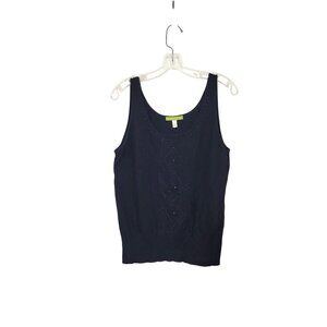 Sigrid Olsen Black Sleeveless Knit Top With Beading Women's Large Silk Cotton Bl